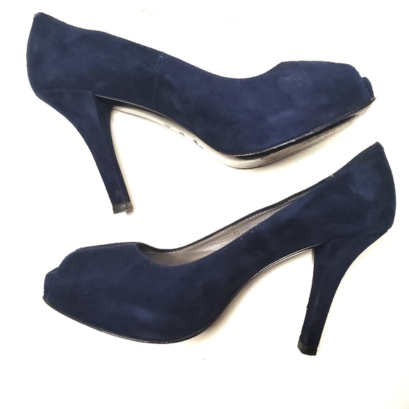 Jaime Mascaro Peep Toe Blue Suede Pump - Picture 6 of 10